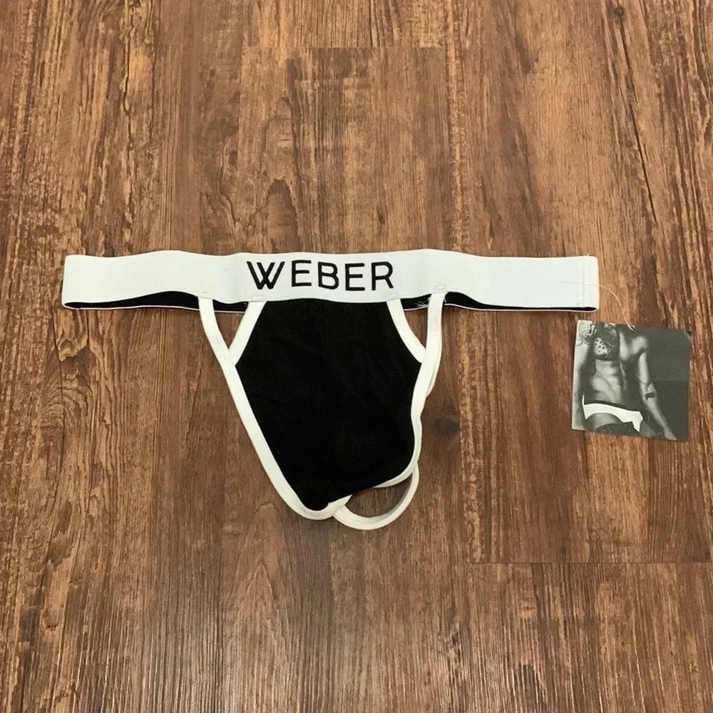 Men’s Jockstrap Weber Underwear Pima Cotton Black White Sz Small NWT